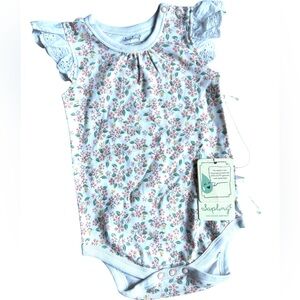 NWTS Sapling Floral Baby Bodysuit with Ruffle  eyelet sleeve. Sz 6-12m